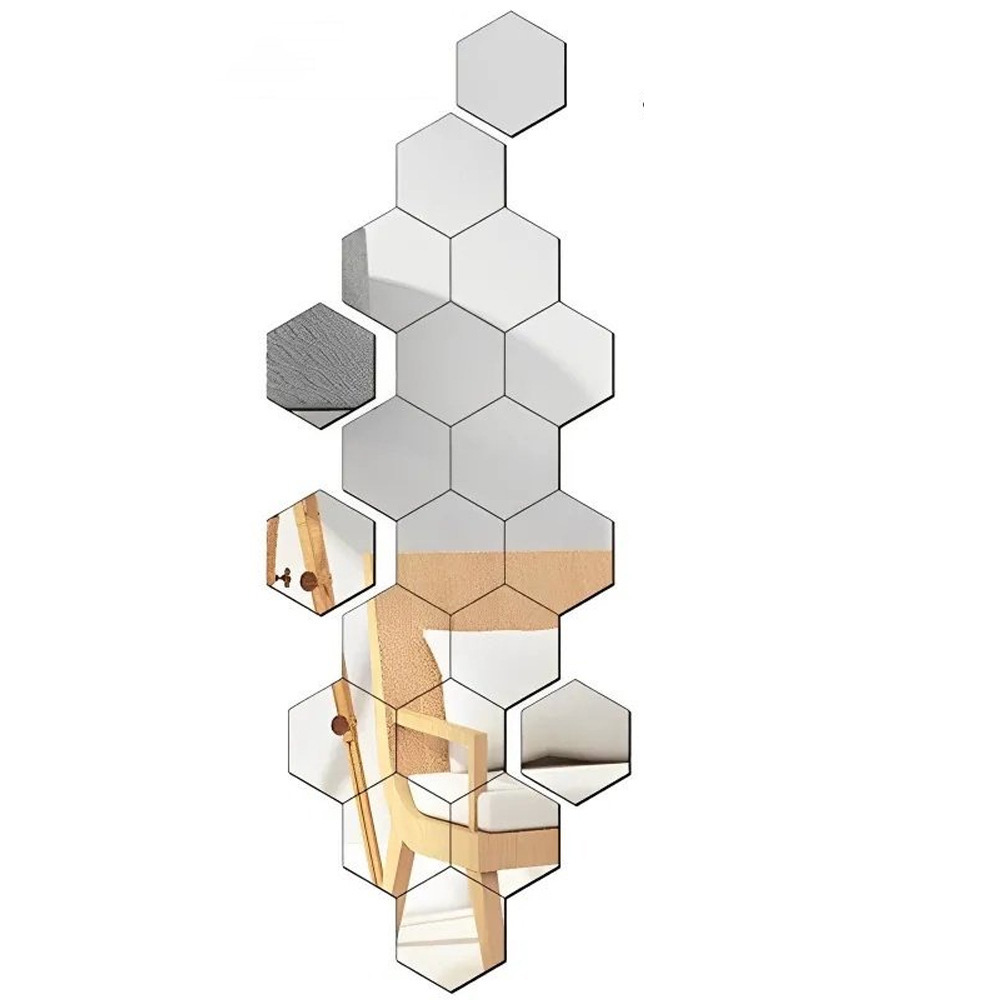 12 pieces hexagonal mirror wall stickers acrylic DIY self-adhesive wall stickers living room porch corridor stairs mirror stickers