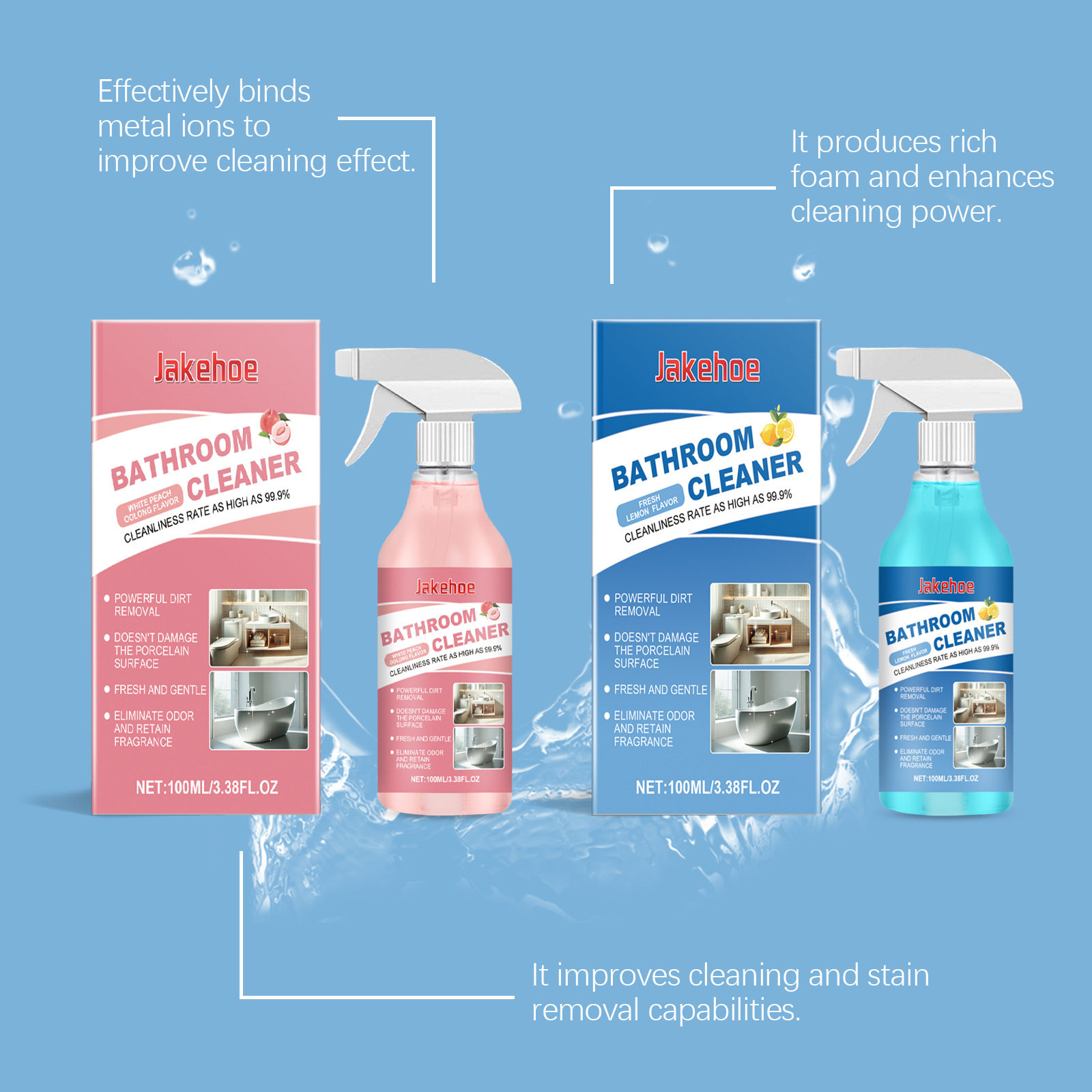 Jakehoe Bathroom Cleaning Liquid (White Peach Oolong Flavor) Fresh Fragrance White Peach Oolong Flavor Cleaning Liquid