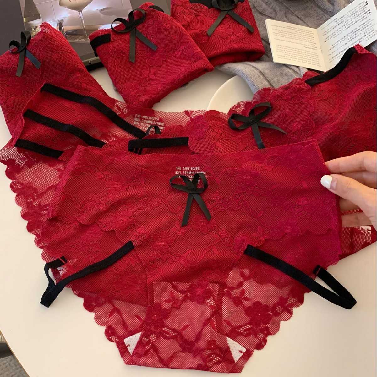 Hollow French Lace Red Underwear for the Year of Birth, Sexy and Seductive Women's 2025 New Pure Lust Mesh Briefs