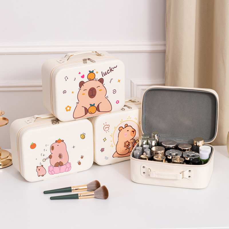 Kapibala Cosmetic Case Large Capacity Cosmetics Portable Cute Cosmetic Bag Cartoon Storage Box Waterproof Three-Dimensional