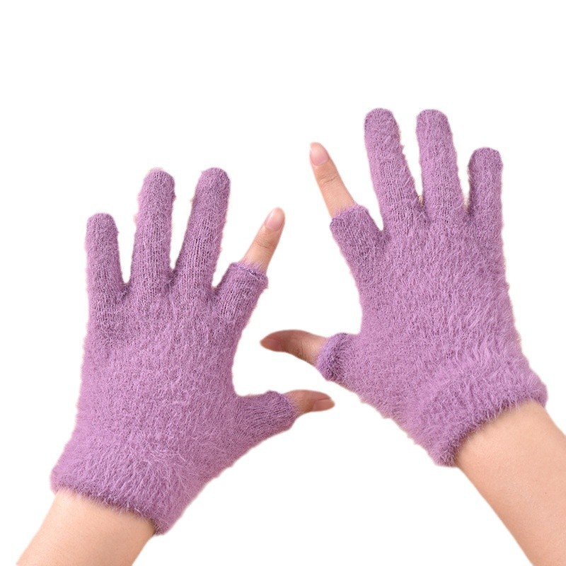 Cross-Border New Product Hot-Selling Anti-Mink Fur Fingerless Warm Fashionable Touchscreen Gloves for Mobile Games for Male and Female Students Knitted Gloves