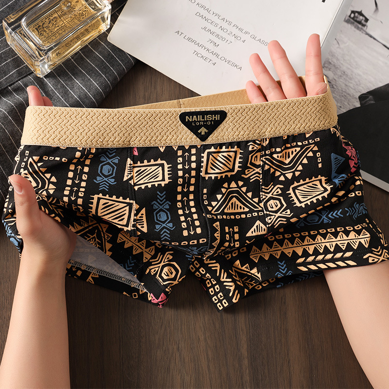 Men's Underwear Comfortable Breathable Boxer Trendy American Retro Ethnic Style Boxer Shorts Boys Mid-Waist Shorts