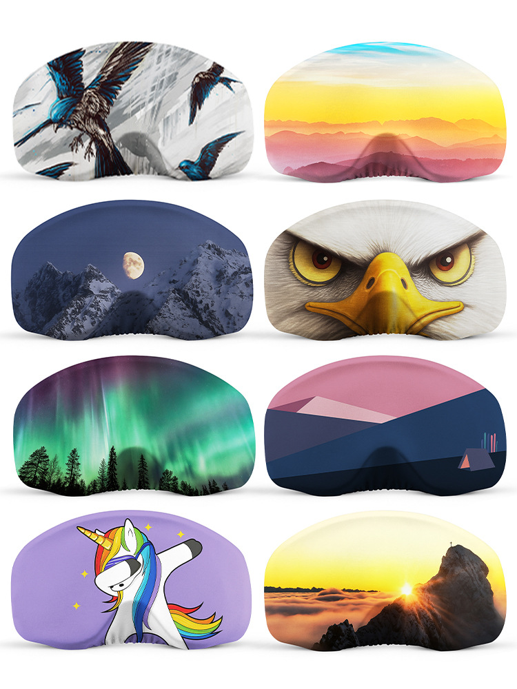 Cross-Border Microfiber Ski Goggle Cover Elastic Stretch Fabric Cover Snow Scene Digital Printing Cycling Goggles Protective Cover