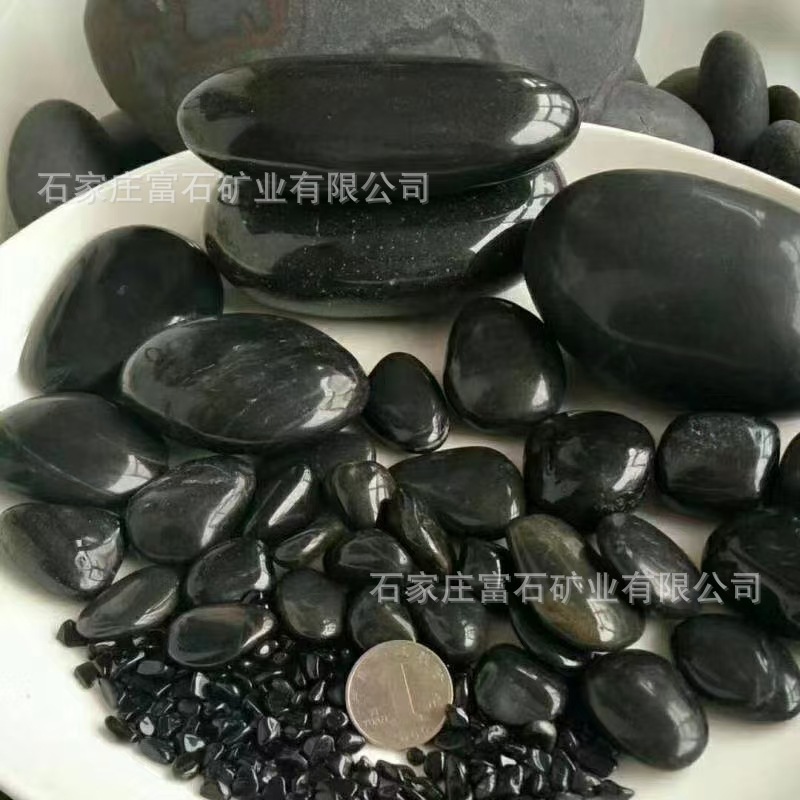 Черный полированный камень дождевой цветы, камни для ландшафта, готовая поставка