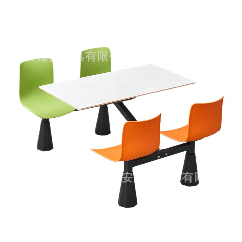 School Cafeteria Dining Table and Chair Set for 4 People, Student and Employee Company Cafeteria Integrated Fast Food Dining Table and Chairs with Flared Legs