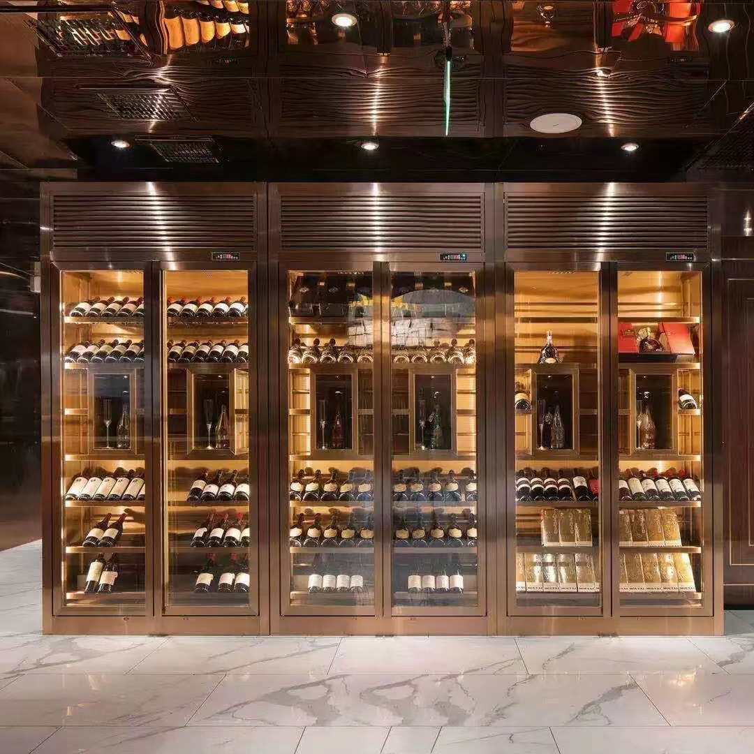 Light Luxury Wine Cellar Round Glass Wine Cabinet Wine Rack Villa Basement Constant Temperature and Humidity Stainless Steel Wine Cabinet Display Cabinet