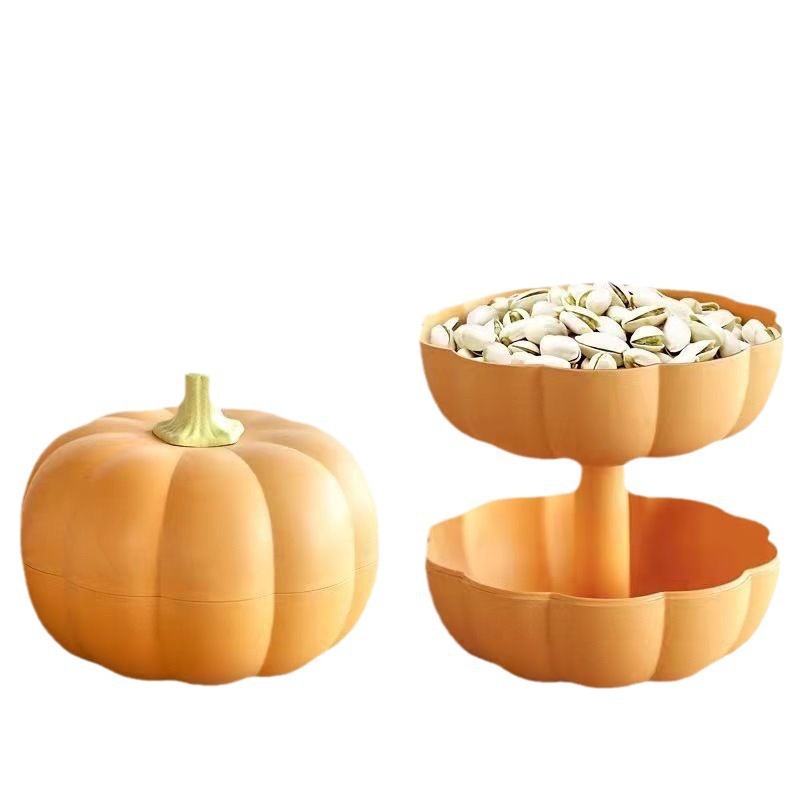 Pumpkin Fruit Plate for Home Use, Living Room Coffee Table, Spring Festival, New Year Goods, Wedding Candy, Double-Layer Fruit Box, Fruit Basket, Multi-Layer Compartments