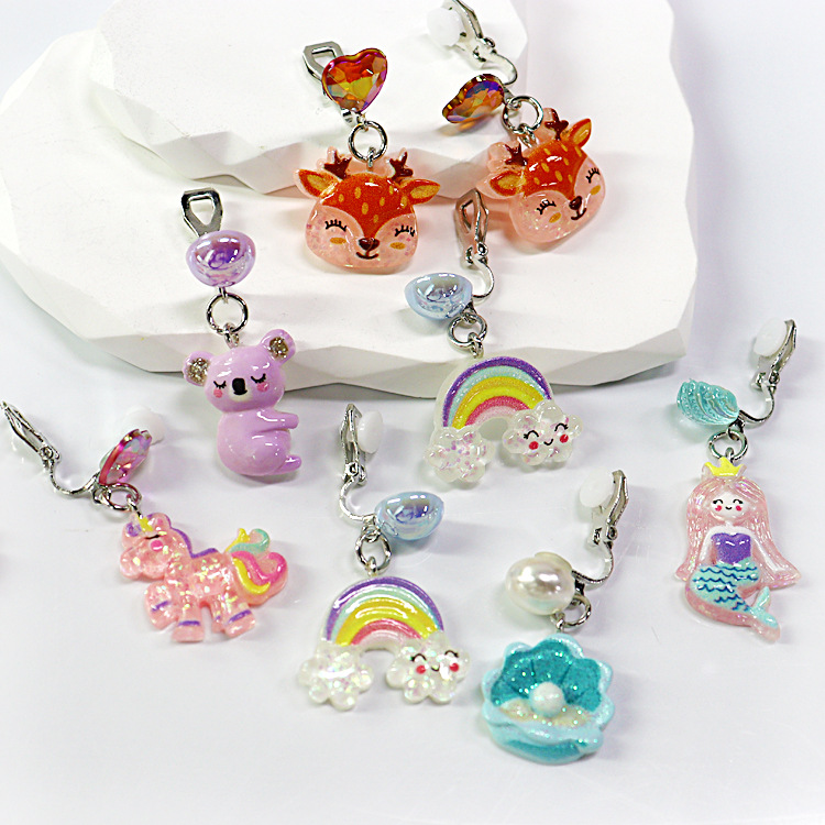 [Can] Cross-Border Cartoon Kidsren's Pendant Ear Clip Mermaid Unicorn Pierced Earrings Ear Clip Wholesale
