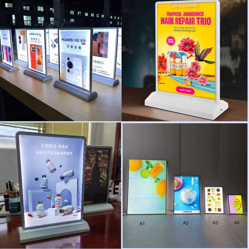 Sanya Export Custom Double-Sided Luminous Small Light Box Rechargeable Desktop Advertising Menu Board with Battery Table Use