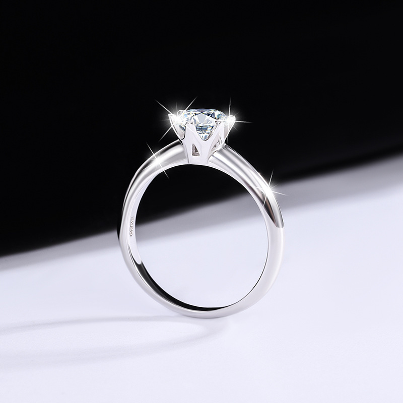 S925 sterling silver ring T family Six-claw moissanite ring ladies ring classic six-claw crown for wedding ring wholesale