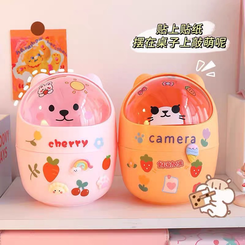 Desktop Trash Can Mini Flip-Top Home Bedroom Girl Heart DIY Cute Covered Office Storage Box Pen Holder