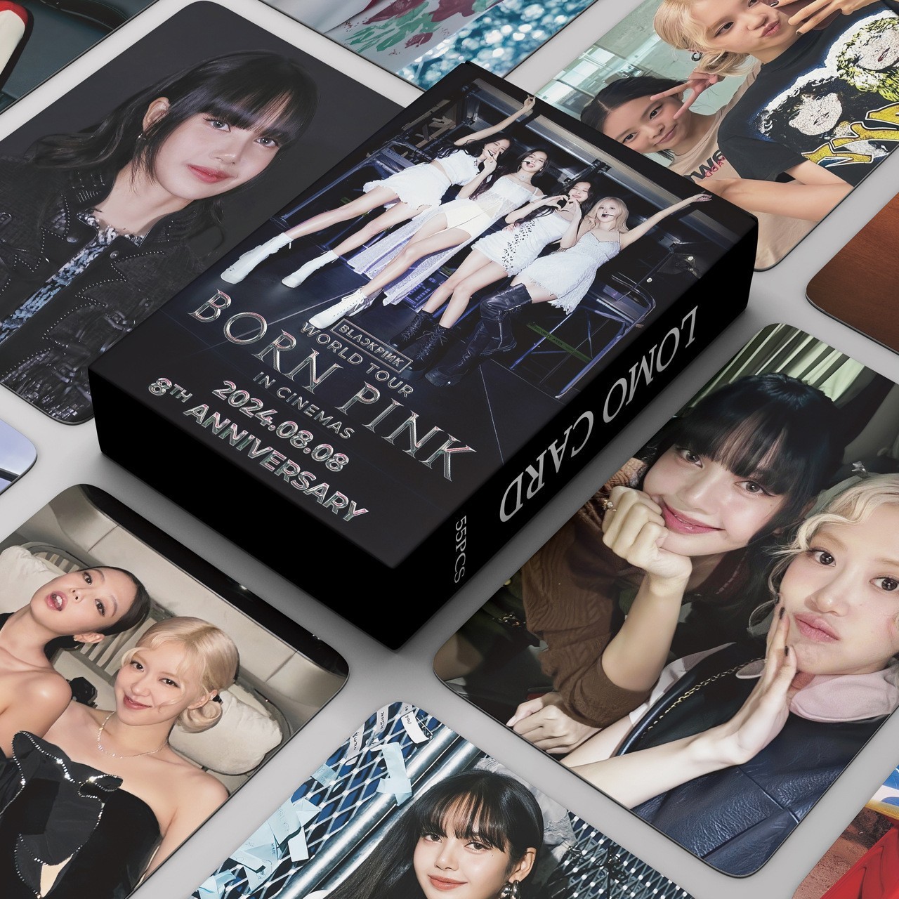 A Large Number of 55 Pink and Ink 8Th Anniversary Photo Cards in Stock Jisoojennie Korean Flow Kpop Peripheral Star Homemade Cards