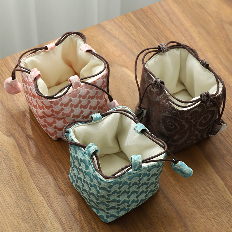 Wenpai Tea Cup Cotton and Linen Storage Bag Personal Cup Bag Tea Cup Cover Teapot Brocade Tea Set Portable Storage Bag
