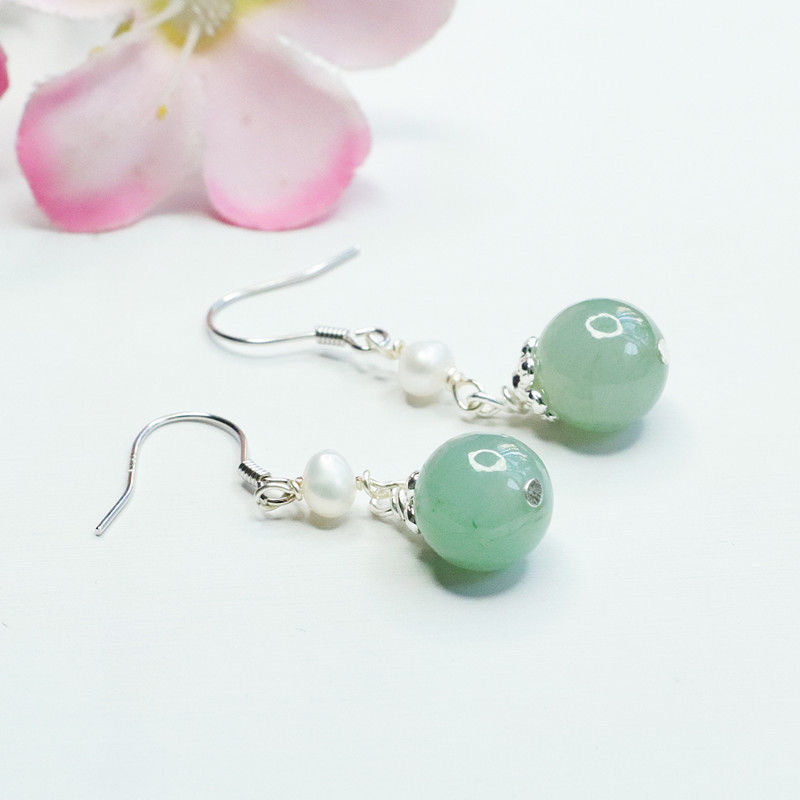 Серьги-каратники из серебра S925 с нефритом и жемчугом, ювелирные изделия, FC1072544