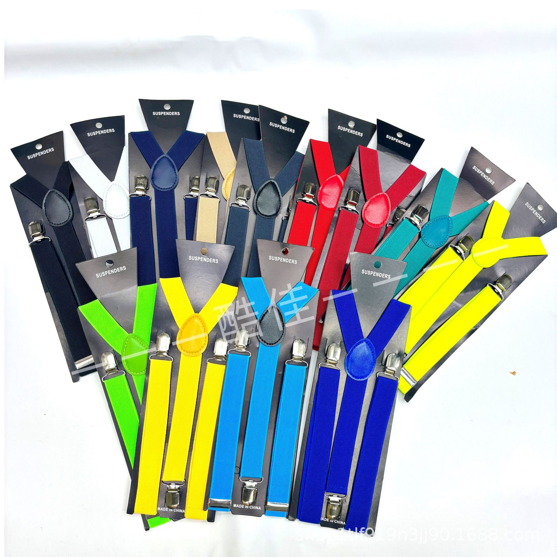 Factory Direct Sales in stock adult solid color 2.5cm men's and women's universal suspenders with three clips elastic elastic straps