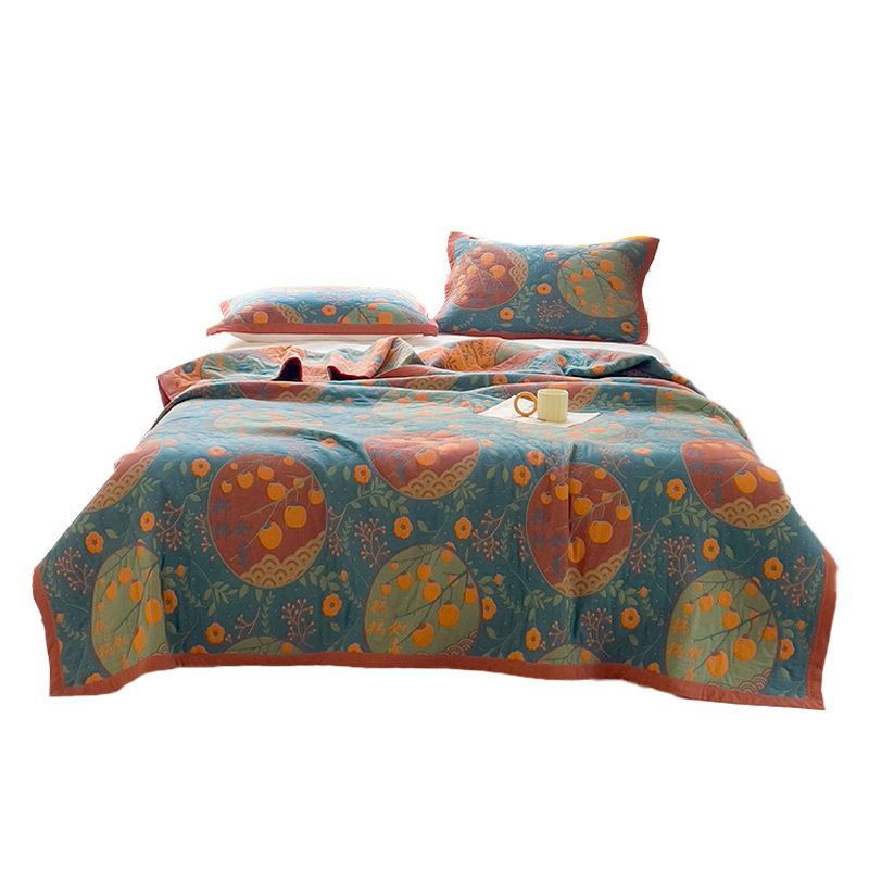 Cotton yarn-dyed jacquard three-layer yarn towel bed cover four seasons universal blanket pure cotton soft skin-friendly nap blanket