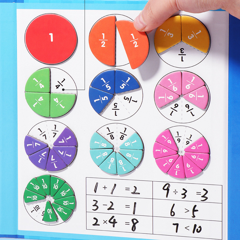 Magnetic fraction disk demonstrator numerator denominator cognitive addition and subtraction third grade primary school mathematics teaching aids toys