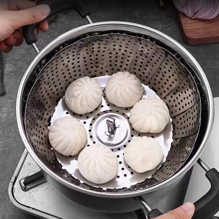 Stainless Steel Steaming Rack Folding Thickened Steamer Multi-Functional Telescopic Round Steamer Rack Kitchen Household Steamer Water-Proof Rack