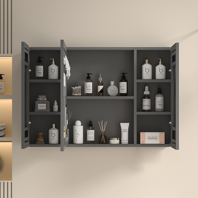 Space Aluminum Bathroom Mirror Cabinet Bathroom Led Smart Mirror Locker Wall Hanging Beauty Mirror Paper Hole Cosmetic Mirror