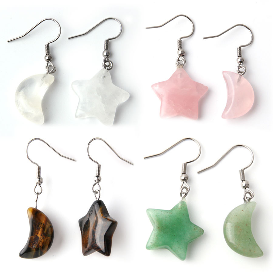 Серьги из натурального камня в форме звезды и луны, комбинация звезды и луны, ювелирные изделия с крючком из нержавеющей стали
