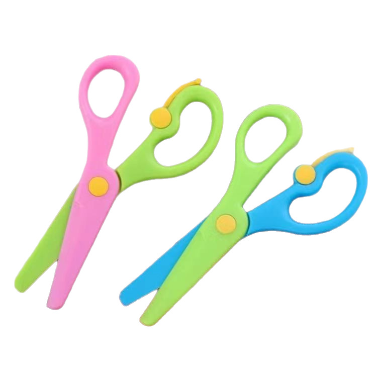 Factory Direct Sales Children's Plastic Paper-Cut Scissors Cartoon Anti-Pinch Elastic Children's Safety Scissors