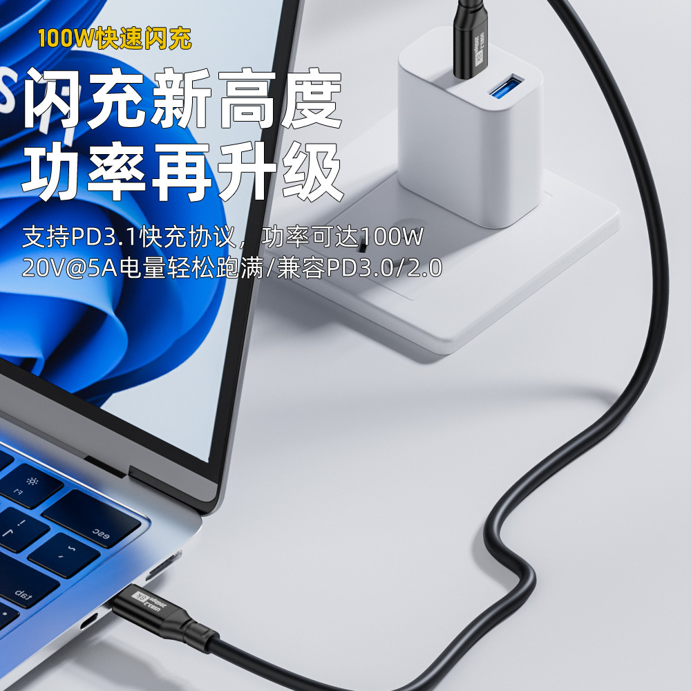 TYPE-C revolution TYPE-C male full-function data line 100W fast charge 20GB transmission 8K HD conversion line