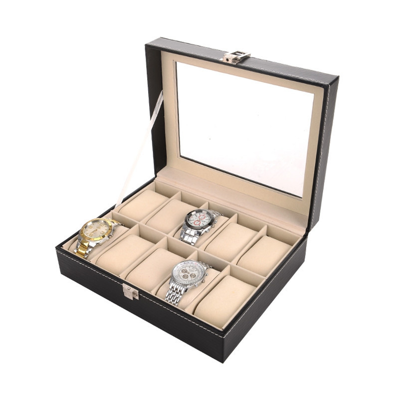 Watch Box Wholesale High-End Watch Leather Box Packaging Box Spot Leather Watch Transparent Window Storage Display Box
