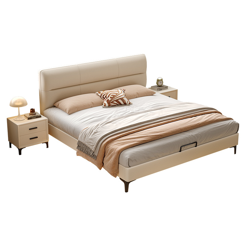 Italian Style Minimalist Light Luxury Leather Bed Modern Minimalist Bedroom Thin Bed 1.8 m Side Double Bed Master Bedroom Wedding Bed