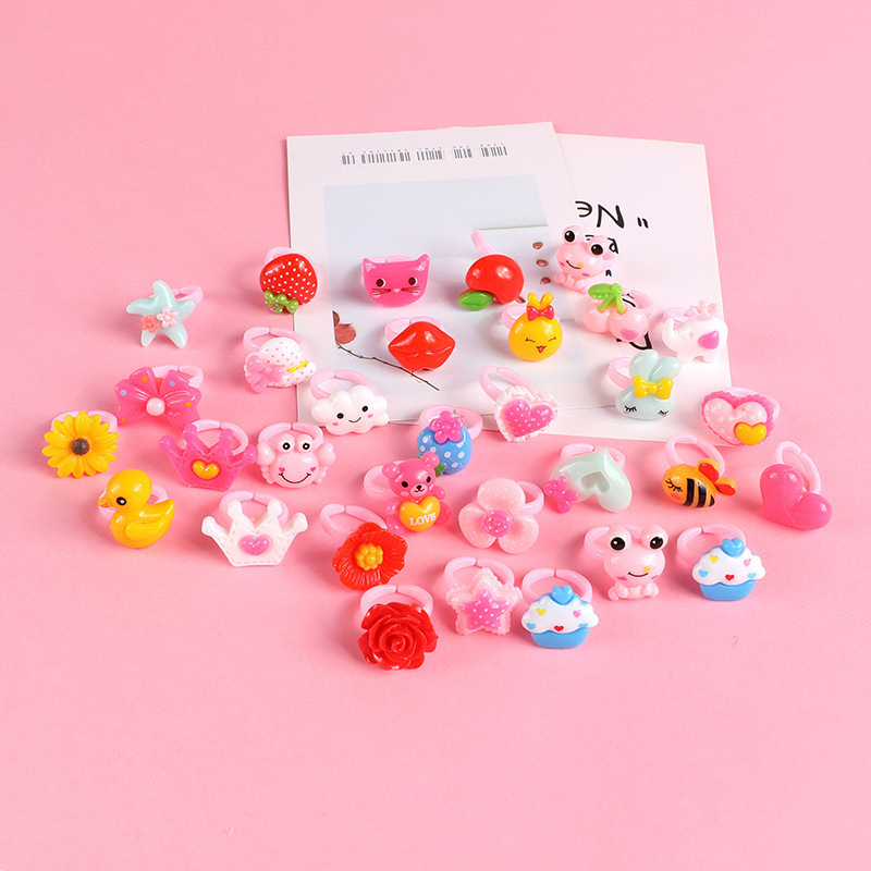 Country Beauty Cartoon Children's Ring Pink Adjustable Resin Ring Hand Decoration Children's Gift Ring Wholesale