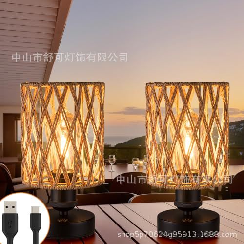 Amazon American Imitation Hemp Rope Hand-Woven Table Lamp B&B Restaurant Hotel Inn Bedroom Rechargeable Table Lamp