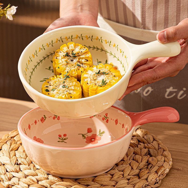 Красивая чаша с ручкой, керамическая форма для выпечки, особенно красивая чаша для риса, для фруктовых салатов, чаша для лапши