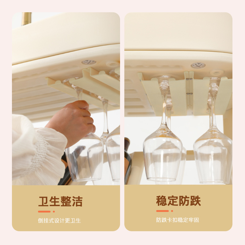 Red Wine Trolley Household Storage Rack Kitchen Floor-Standing Mobile Wheeled Three-Layer Storage Rack Trolley Wine Cabinet