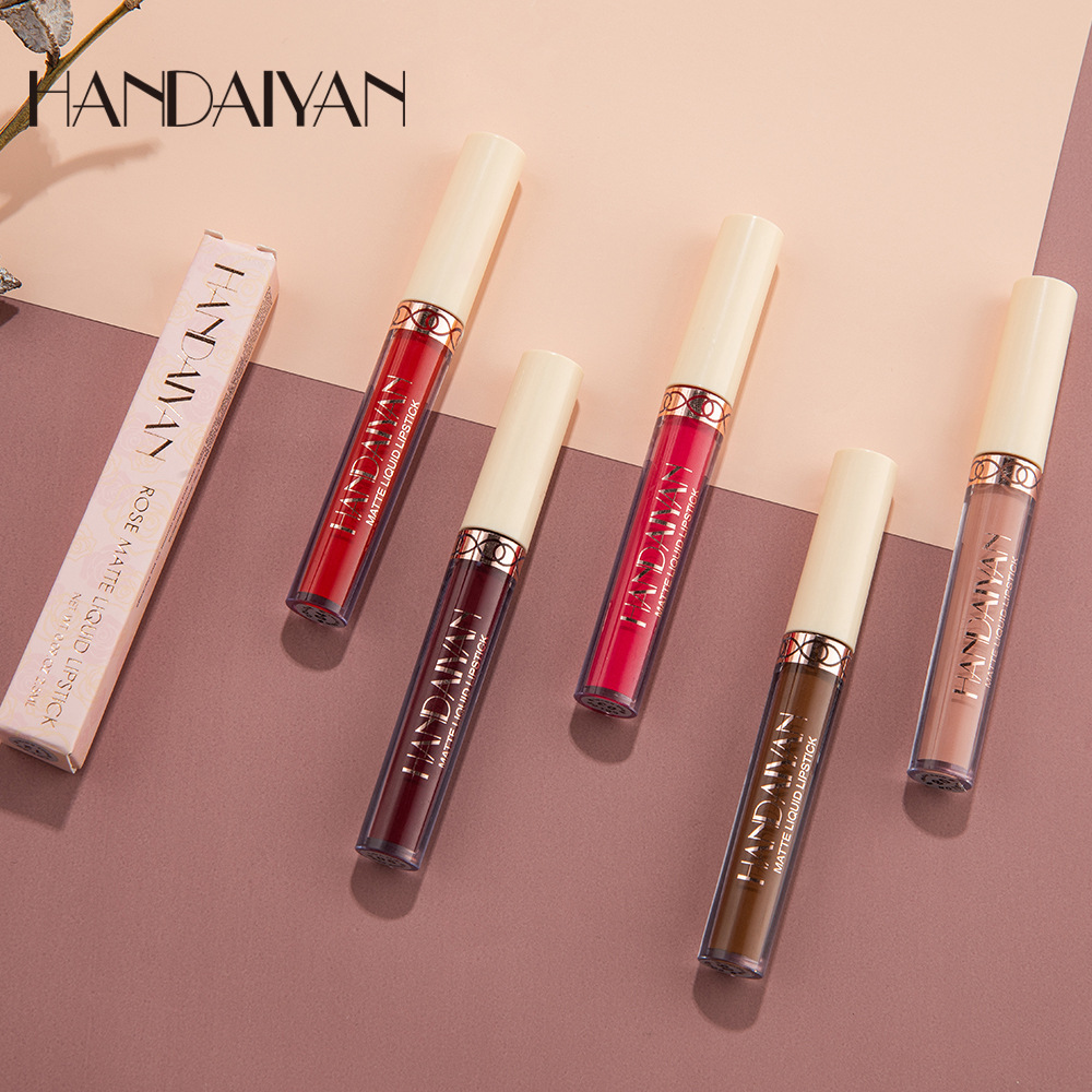 Cross-Border Lip Glaze Matte 12-Color Long-Lasting Non-Fading Lip Gloss Handaiyan Matte Velvet Liquid Lipstick Lip Glaze