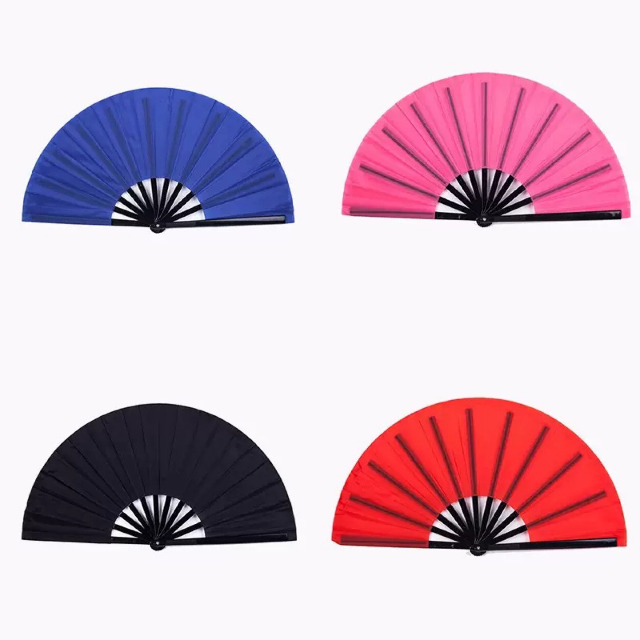 33.33cm Color Face Kung Fu Fan Black Bone Plastic Bone Tai Chi Martial Arts Fan Cross-border Color Cloth Fan Amazon Explosions