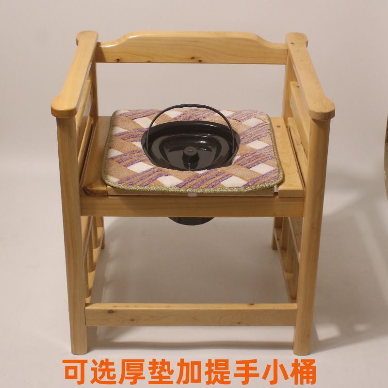 Handrail Toilet Chair with Bucket for Elderly and Disabled, Solid Wood Squat Toilet Converted to Mobile Toilet, Heightened Toilet Seat