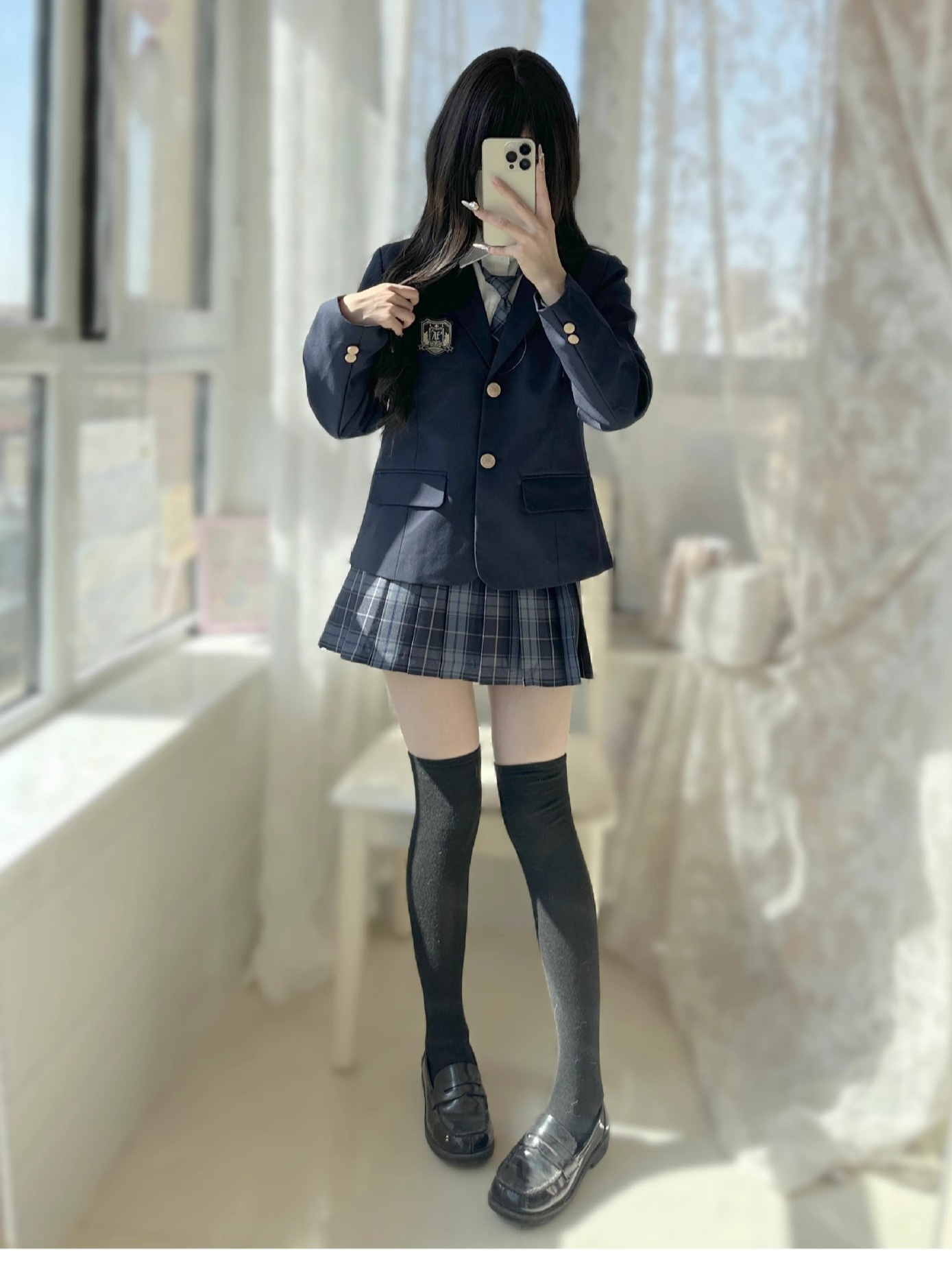 Japanese School Style Jk Suit Uniform Jacket for Girls, School Uniform-Like Autumn and Winter Versatile Suit with Plaid Skirt Set, No Ironing Needed