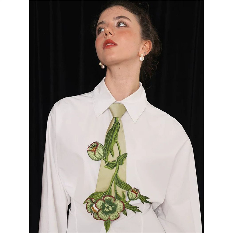 Heavy Embroidery Plant Tie Knot-Free Shirt Accessories Designer Niche Matchinging