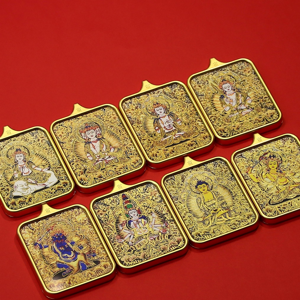 Xizang Hand-Painted Gold Thangka Pendant Zakhila Ram Thangka Buddha's Eight Zodiac Guardian Buddha Amulet