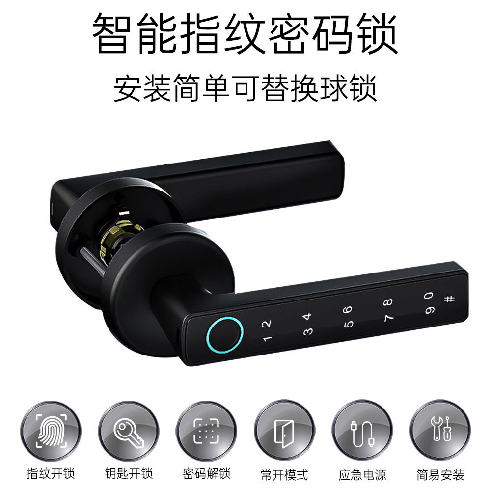 Cross-Border Direct Supply Door Handle with Fingerprint Lock, One-Touch Opening, Graffiti Bluetooth App Password Lock, Silent Office Apartment