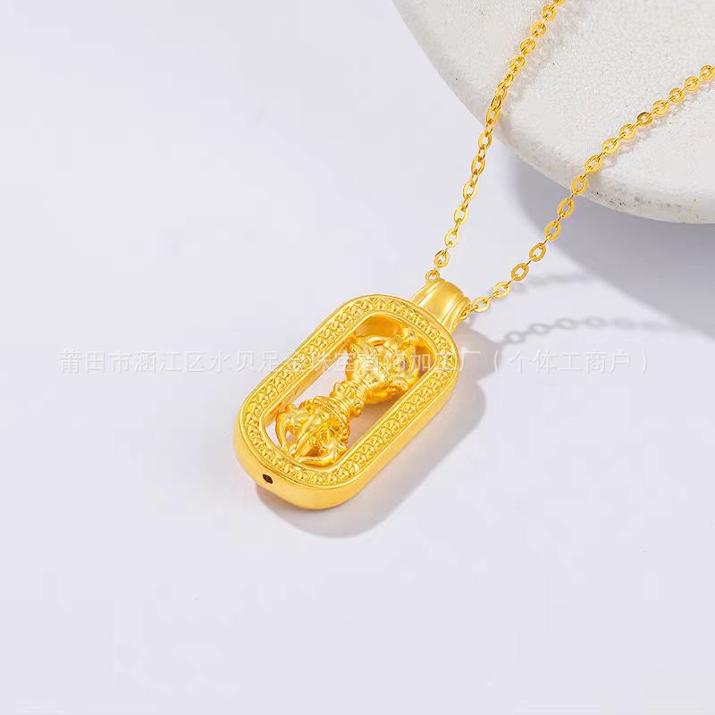 Hot Selling Gold Vajra Pendant 999 Pure Gold Men and Women Money Pixiu 3D Hard Gold Cylindrical Gold Hoop Necklace