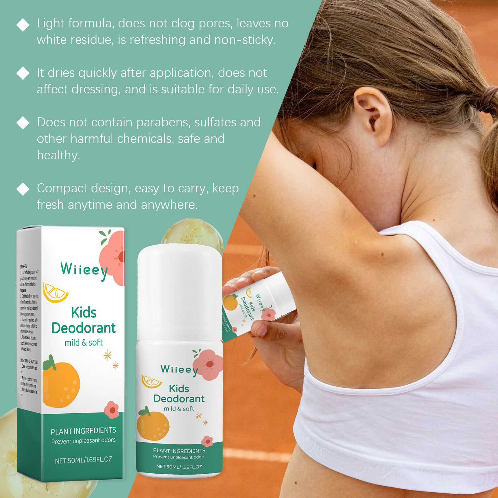 Wiieey Vanilla Citrus Roll-On Fragrance Armpit Sweat Cleansing Fragrance Mild and Fresh Children's Roll-On