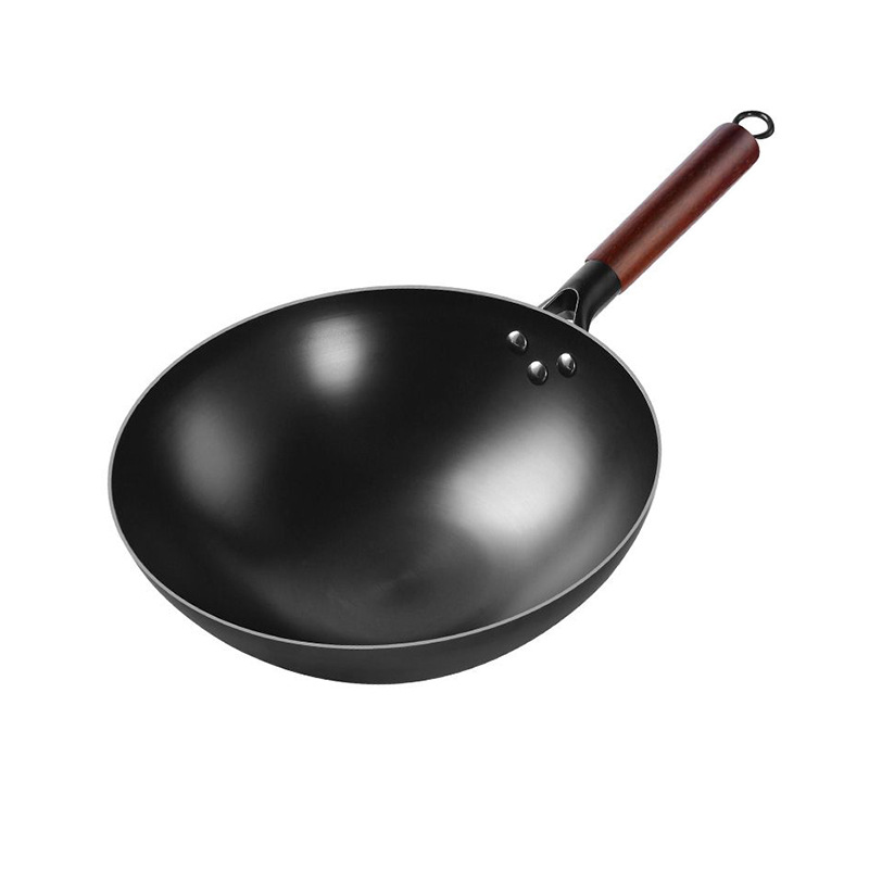 Wholesale live explosion iron nitride pan rustless home forging uncoated wok round bottom non-stick wok wok