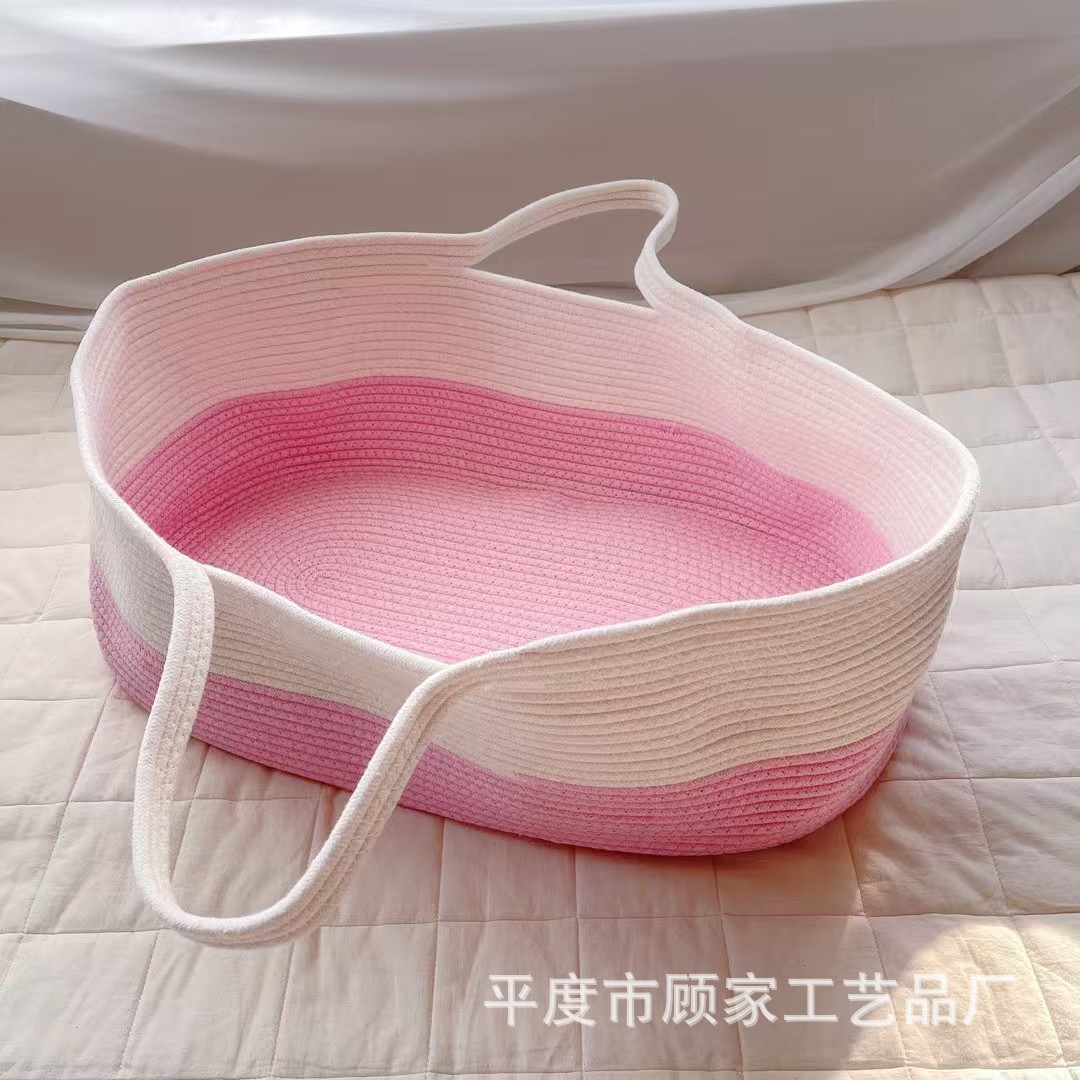 New Style Cotton Rope Braided Baby Bed Basket Folding Portable Cotton Rope Braided Baby Bed Cotton Rope Baby Blue