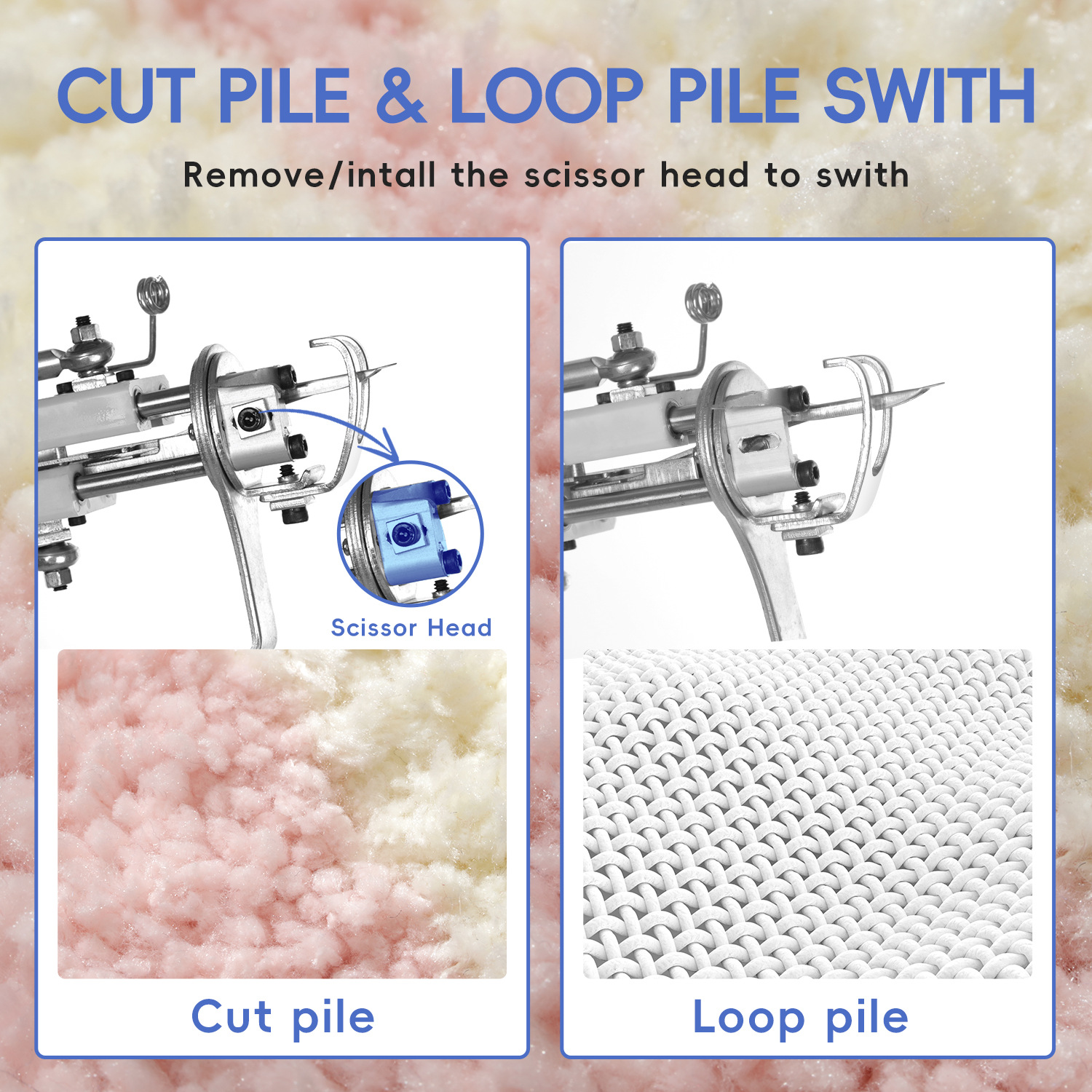 Two-In-One Tufting Gun Tufting Gun Carpet Loom Double Material Silent Gear White Steel Scissors Carpet Electric Gun