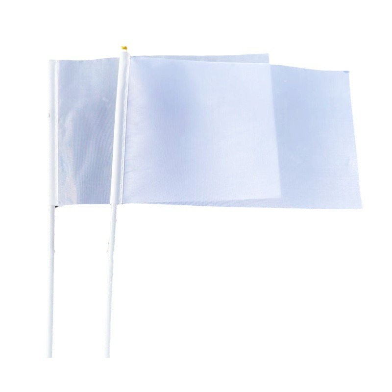 Cross-Border Supply of 14*21 Pure White Hand-Held Flags Made of Polyester Pongee, Blank Hand-Held Flagpoles