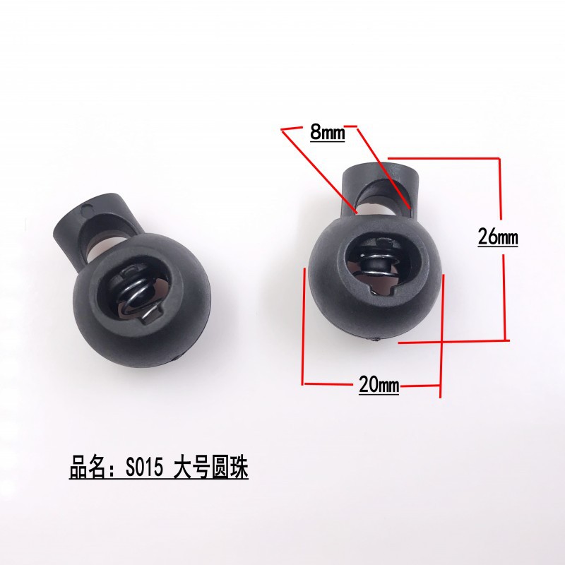 Supply of Plastic Spring Buckle, Spherical Spring Buckle, Round Bead Single Hole Drawstring Cap Rope Buckle, Black and White Transparent Spring Buckle