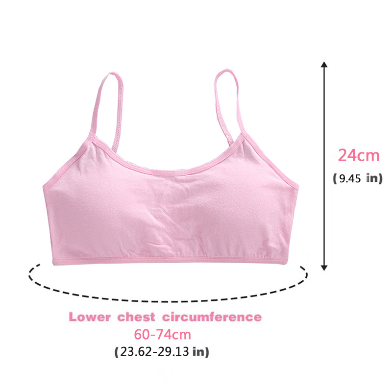 Girls' Bra Camisole Cotton 12-Year-Old Developmental Stage Elementary School Students Thin Strap Vest Without Underwire with Insert Pads Children's Vest