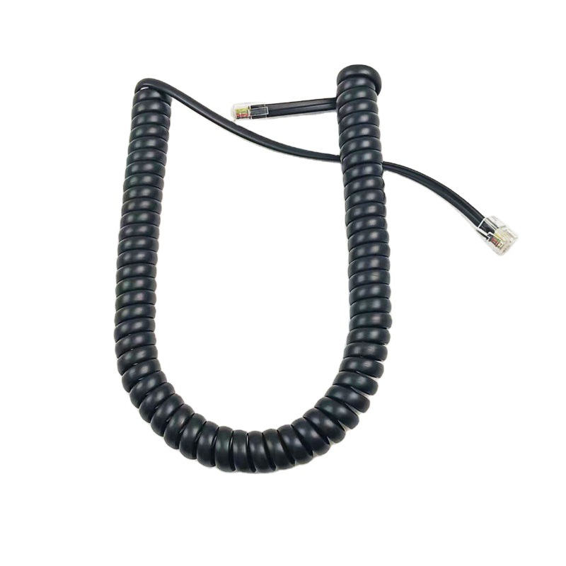 Landline Handset Black 4-Core Pvc Spiral Spring Cord Retractable Connection Cable Finished Telephone Cross-Border Hot Sale