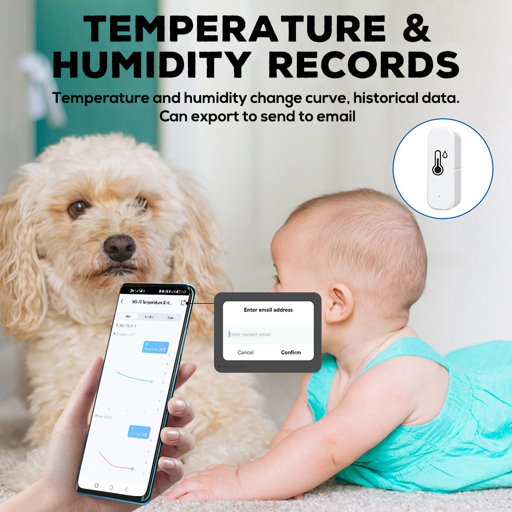 Tuya Wifi Temperature and Humidity Sensor Detector for Home Indoor Wireless Temperature and Humidity Sensing Bluetooth Dual Mode