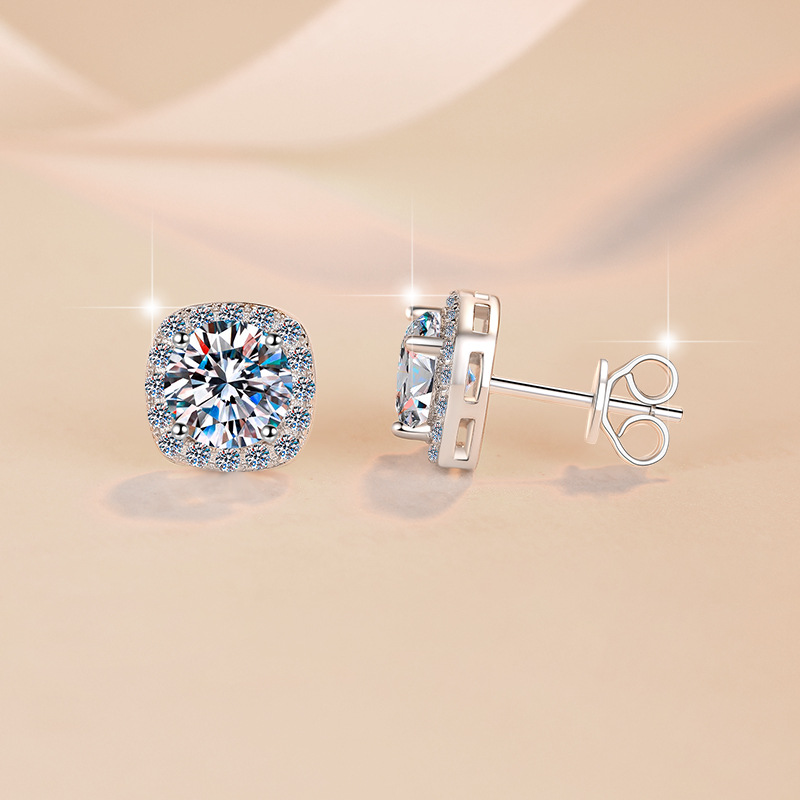 Классические квадратные серьги из серебра 925, простые и стильные геометрические серьги с моиссанитом на 1/2/3/5 каратов для женщин
